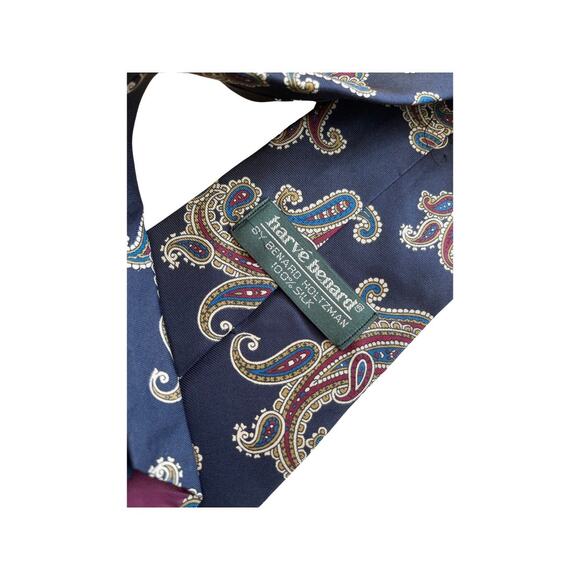 Vintage Harve Bernard Navy Blue Paisley Silk Necktie - Picture 4 of 4